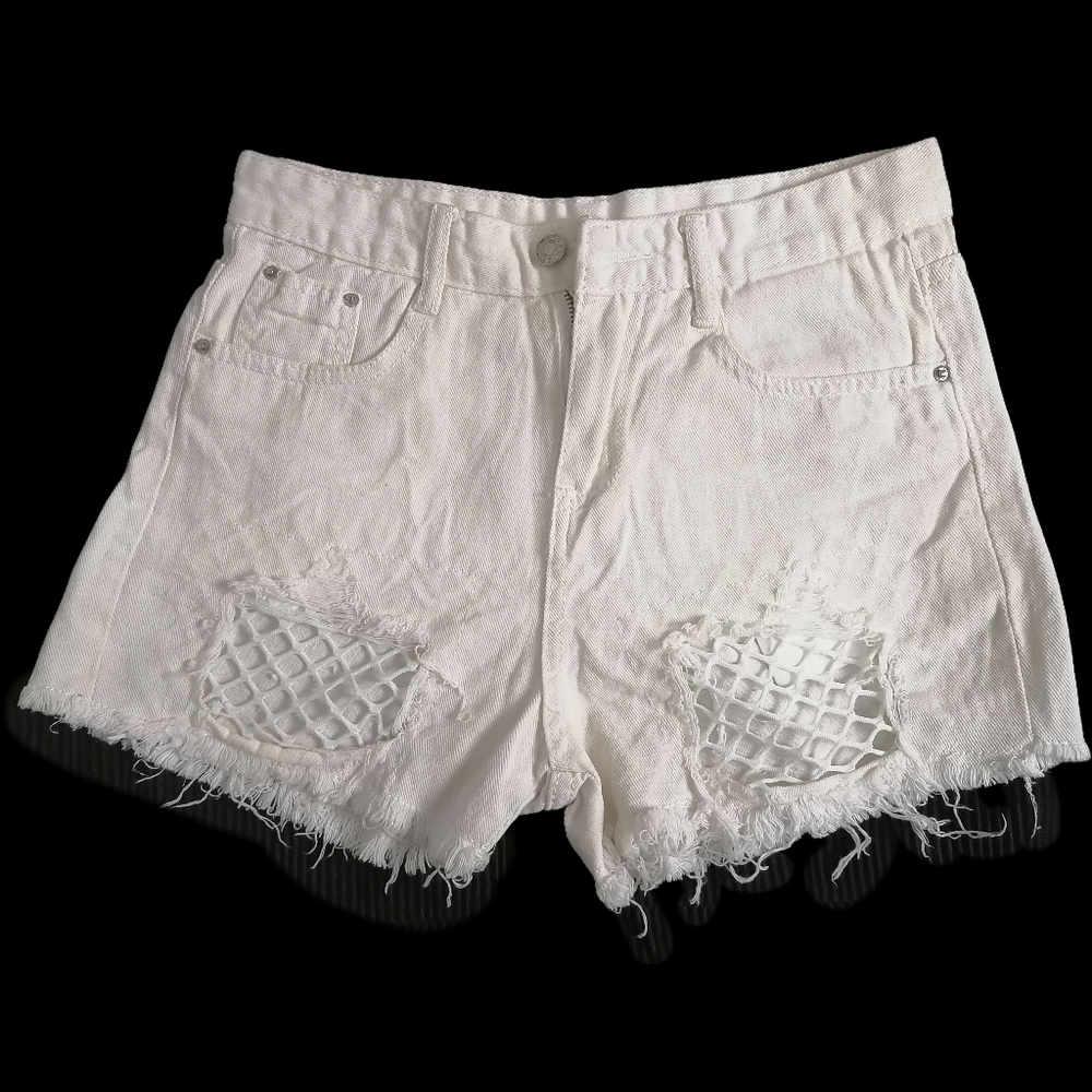 white frayed high waist denim shorts